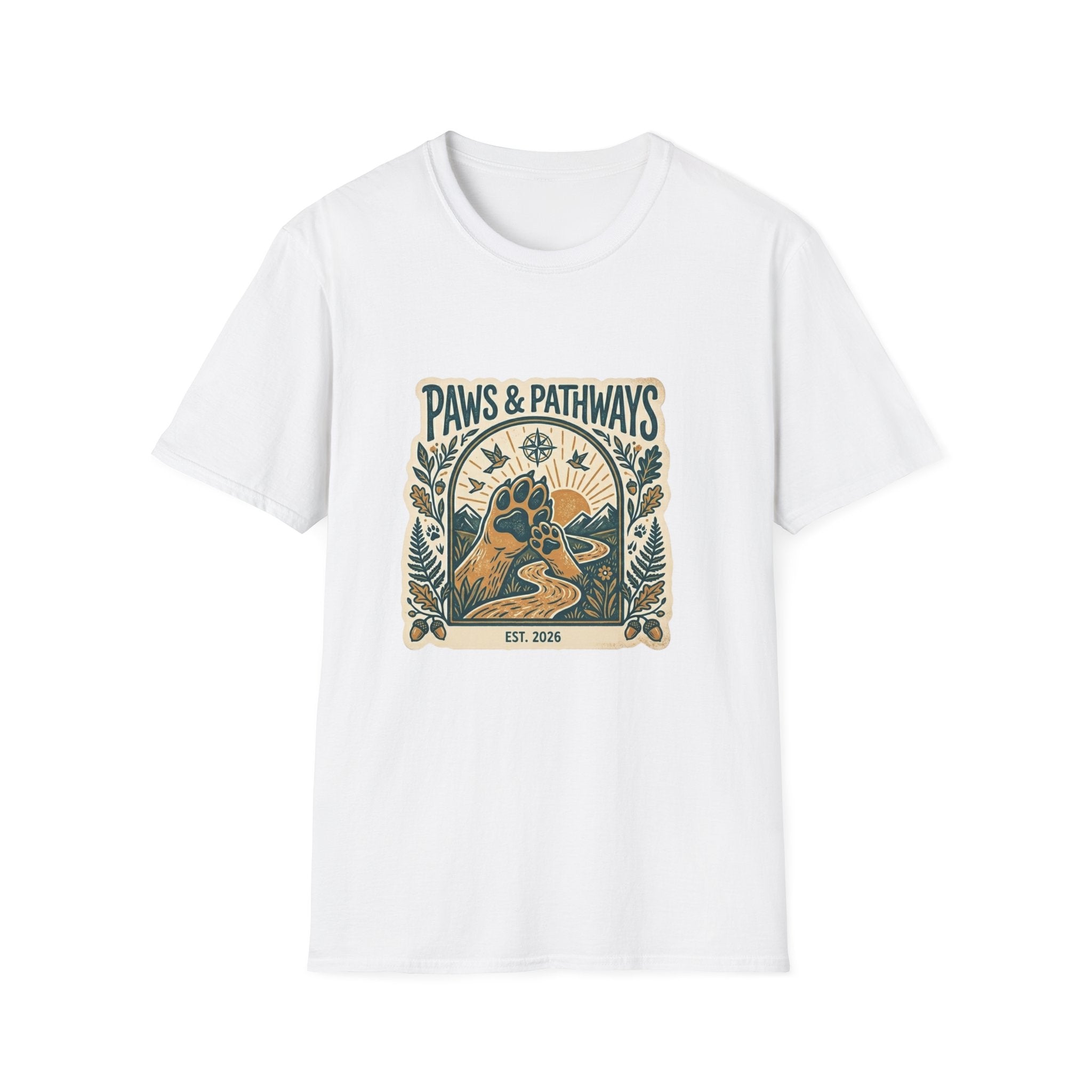 Paws & Pathways Graphic T-Shirt — Adventure Dog Nature Tee